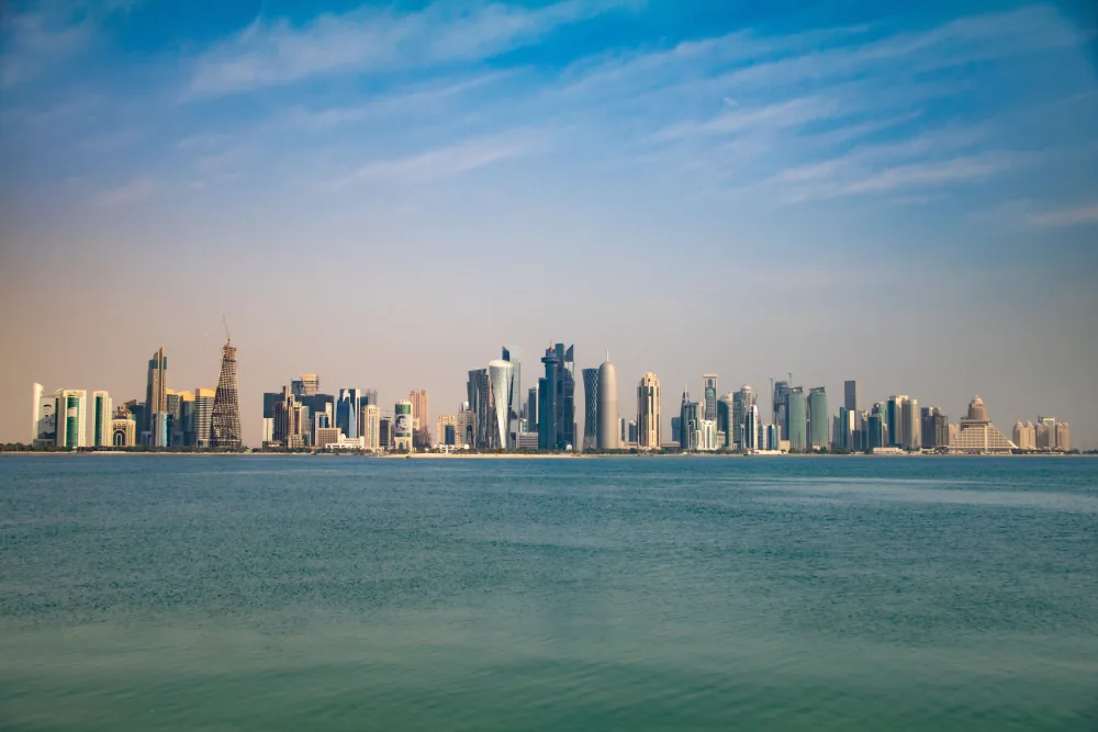 Doha's skyline viewed across the water from the Corniche promenade
